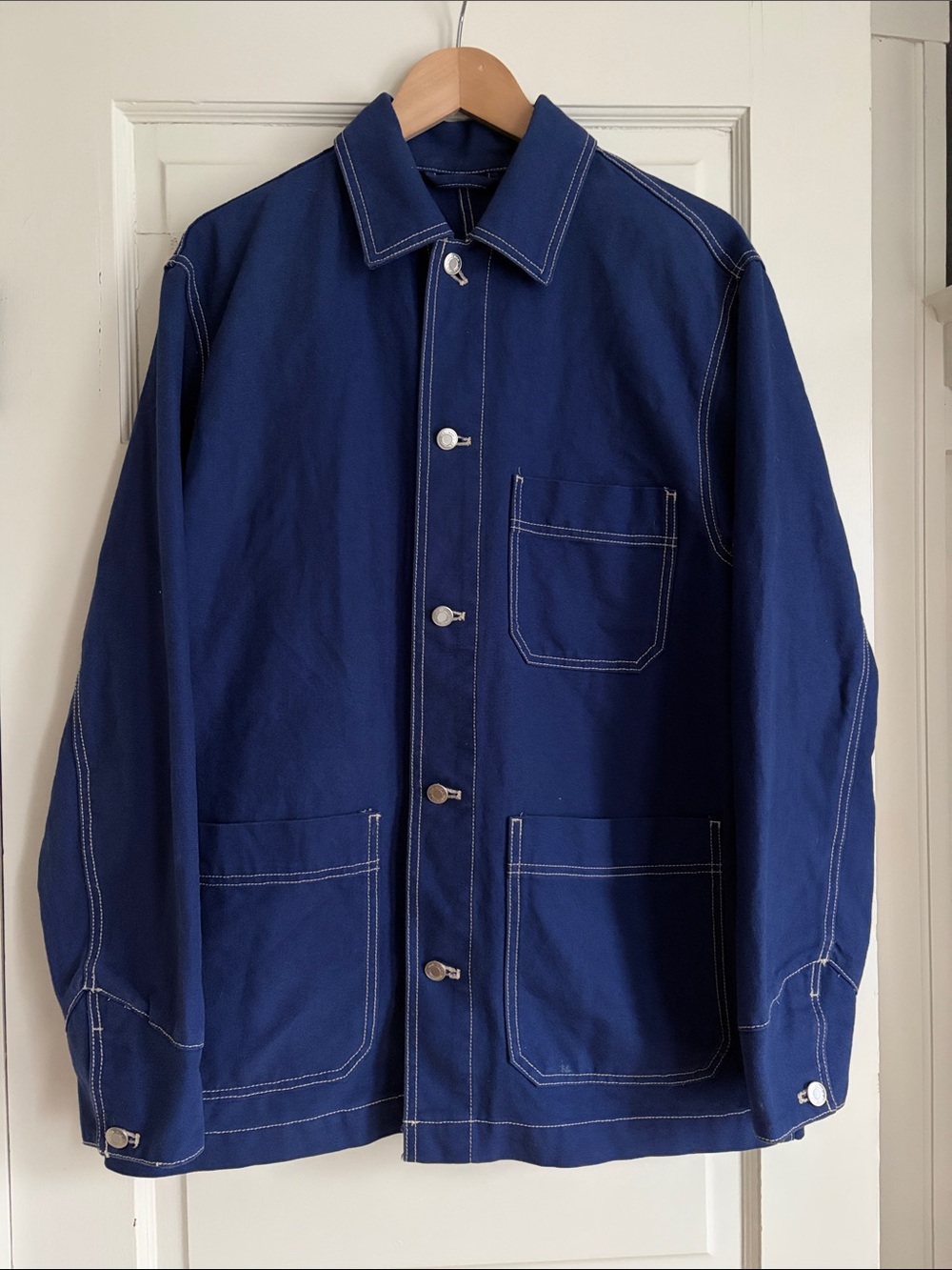 Indigo Blue Canvas Chore Barn Utility Jacket Workwear minimalist unisex